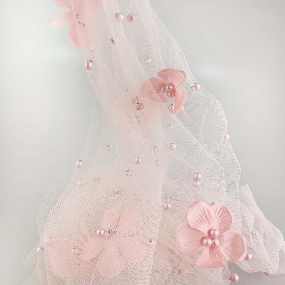 Beading Embroidery Rhinestone Nylon Wedding Net Tulle Mesh Beaded Lace Fabric