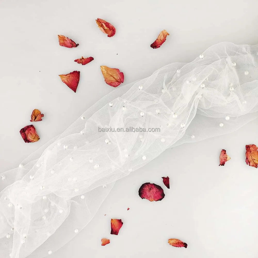 High Quality Nylon Soft Stock Sale Pearl Tulle Fabric