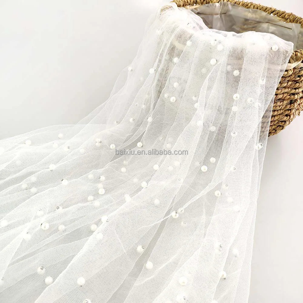 High Quality Nylon Soft Stock Sale Pearl Tulle Fabric
